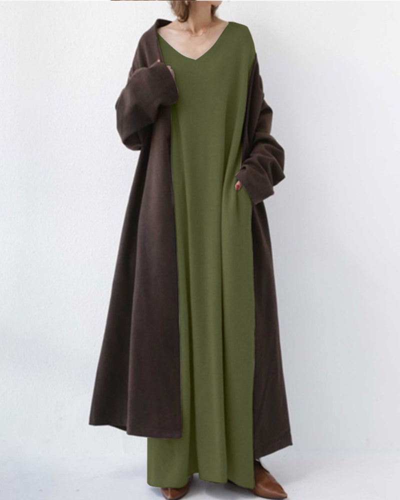 Eudora - Elegant and Casual V-Neck Dress